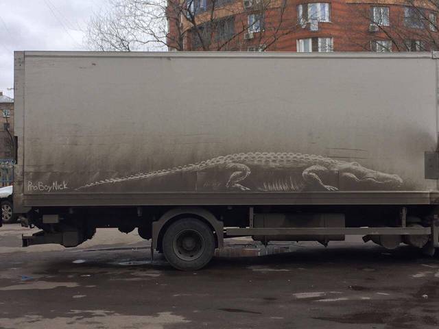 Dessin d'un crocodile sur un camion sale dessin-crocodile-camion-sale
