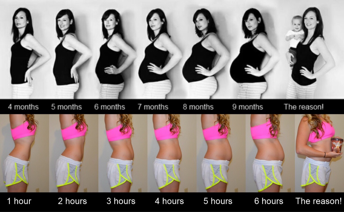Evolution ventre femme enceinte vs fille seule